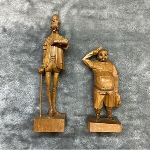 2 Vintage OURO Carved Wooden Figure Don Quixote Artesania Made in Spain 580/702